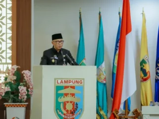 Gubernur Lampung Rahmat Mirzani Djausal dalam sambutannya atas penyampaian laporan Pansus LKPJ DPRD Provinsi Lampung, Senin 25/05/2026. (Dok Admin) 