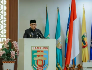 Gubernur Lampung Rahmat Mirzani Djausal dalam sambutannya atas penyampaian laporan Pansus LKPJ DPRD Provinsi Lampung, Senin 25/05/2026. (Dok Admin) 
